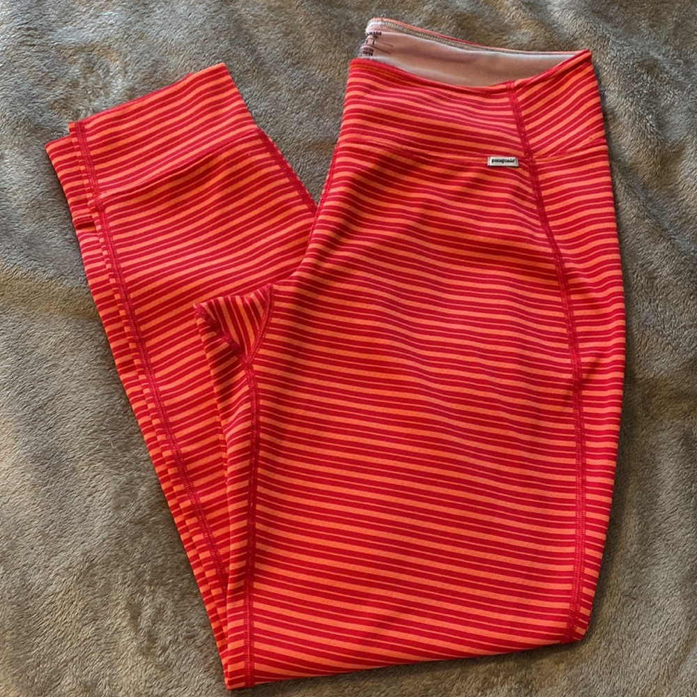 Patagonia Red and Pink Striped Leggings